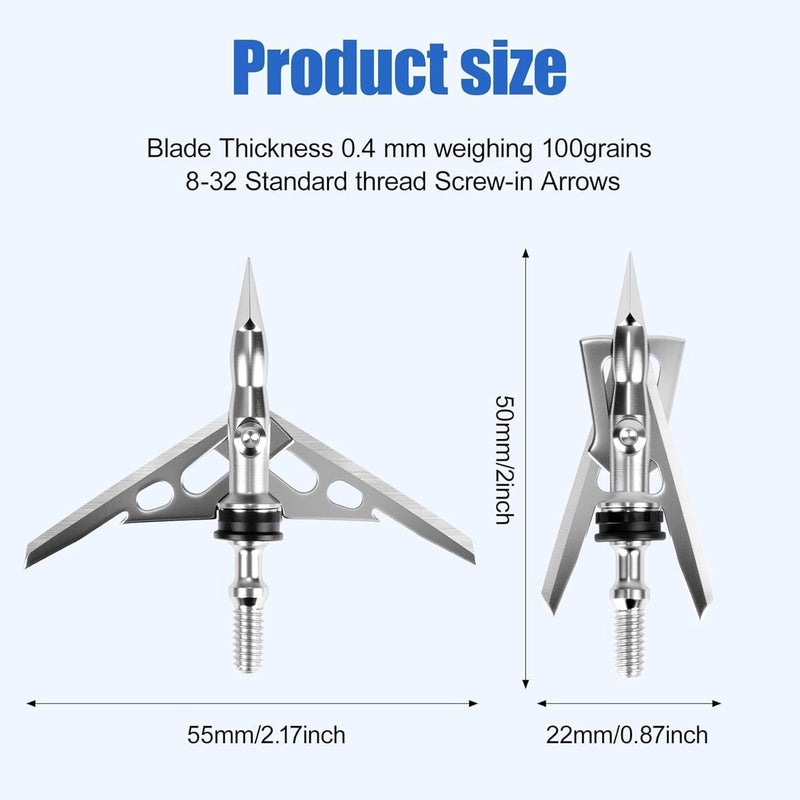 Senduzll 6-Pack 100 Grain Broadheads for Compound Bows - Precision Archery Broadheads for Hunting, Crossbow Broadheads with Razor-Sharp Blades，Durable and Accurate Hunting Broadheads - Image 4